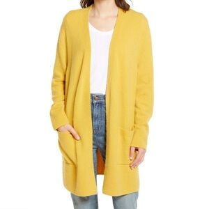 Madewell Kent Open Front Long Cardigan in Greek Gold Wool Blend Coziest Yarn